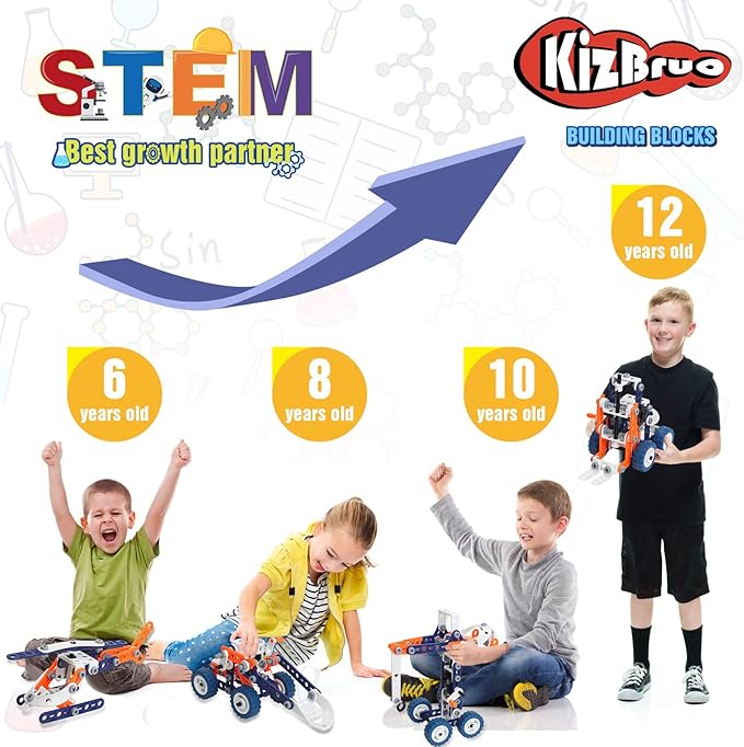 Building Toys for Boys Age 8-12, Boys Toys Age 6-8, Erector Set for Boys 6-8, 152PCS DIY 12 in 1 STEM Toys for 7 8 9 Year Old Boy, Engineering Building Toys for 10 11 12 Year Old