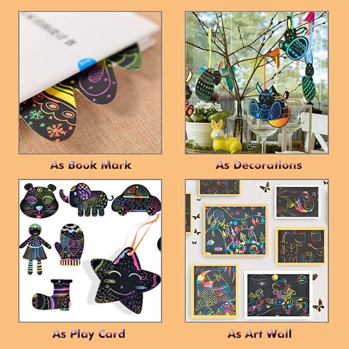 Scratch Paper Art 7.5” x 5.5” 52 Pieces for Kids Rainbow Color Scratch Off Paper Book Ideal Birthday Christmas Party Gift for Kids Help Children to Focus Practice Hands (SP139)