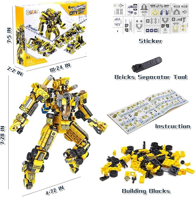 Robot STEM Building Toys for 6 Year Old Boys, 573 pcs Construction Toy Engineering Building Bricks Construction Vehicles Kit Best Gift for Kids Age 6 7 8 9 10 11 Year Old