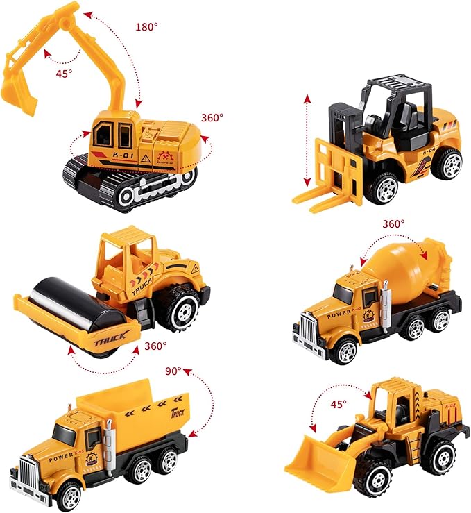 TEMI Diecast Engineering Construction Vehicle Toy Set w/Play Mat,Truck Carrier, Forklift, Bulldozer, Excavator,Dump Truck, Alloy Metal Car Toys Set for 3 4 5 6 Years Old Toddlers Kids Boys & Girls