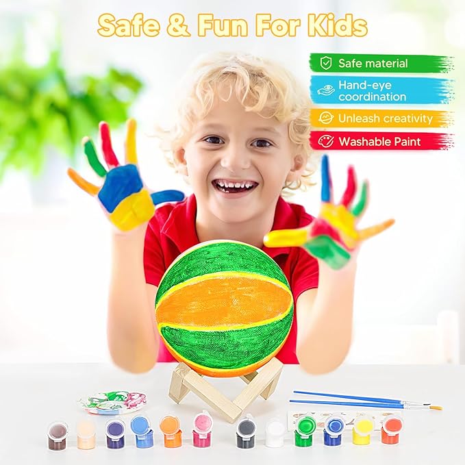 Paint Your Own Basketball Lamp Kit,16 Colors 7.1 Inch DIY 3D Basketball Night Light,Arts and Crafts for Kids Ages 4-12,Art Supplies for Kids Girls Boys Birthday Gifts