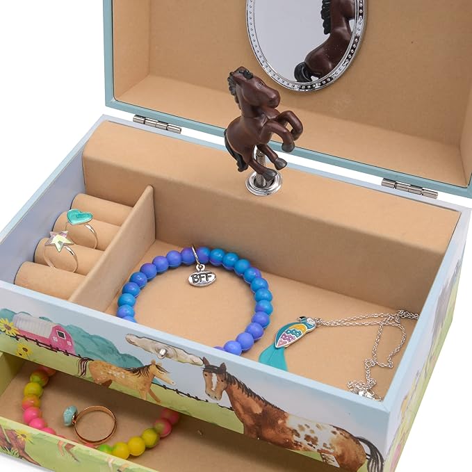 Jewelkeeper Horse Music Box & Little Girls Jewelry Set - 3 Horse Gifts for Girls