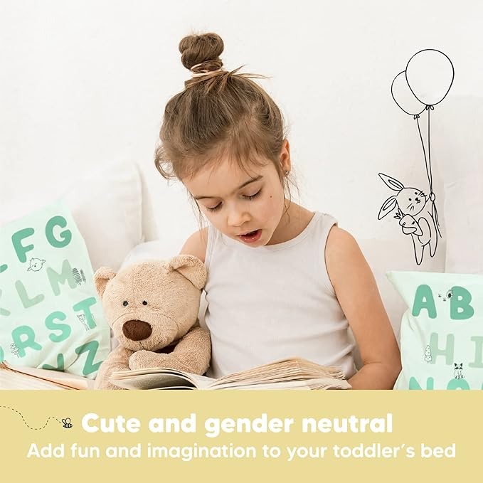 Toddler Pillow with Pillowcase - 13x18 My Little Dreamy Pillow, Organic Cotton Toddler Pillows for Sleeping, Kids Pillow, Travel Pillows, Mini Pillow, Nursery Pillow, Toddler Bed Pillow (KeaABC Mint)