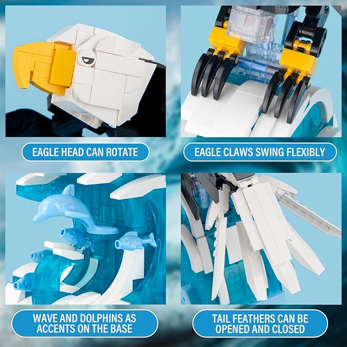 Ideas Eagle Animals Building Set, MOC Eagle Creative Bird Model, Creator 2 in 1 Animal Lover Owl Birds Kit Collectible Gifts Toys for Adults and Kids Age 12+ (1018 PCS)