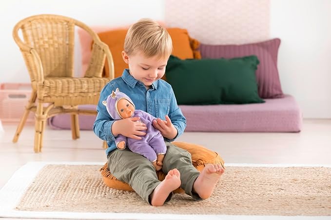 Corolle Bébé Calin Unicorn Boy Baby Doll - 12" Soft Body Doll with Purple Hooded Outfit, Sleeping Eyes Open and Close, Vanilla-Scented, for Ages 18 Months and up