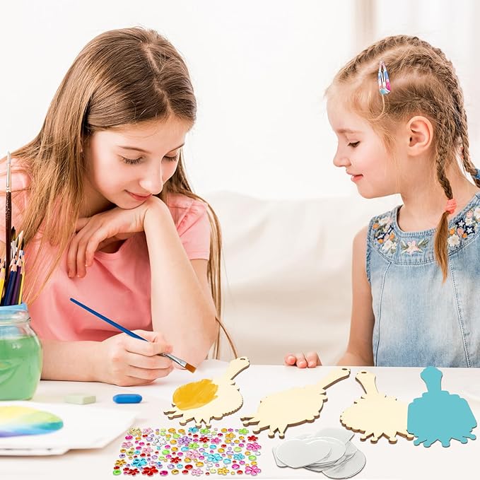 Fennoral 12 Pack Wooden Mirror Craft for Kids Decorate You Own Princess Mirrors for Girls DIY Paint Wooden Hand Mirror for Art Activities Birthday Gift Valentine's DayParty Supplies