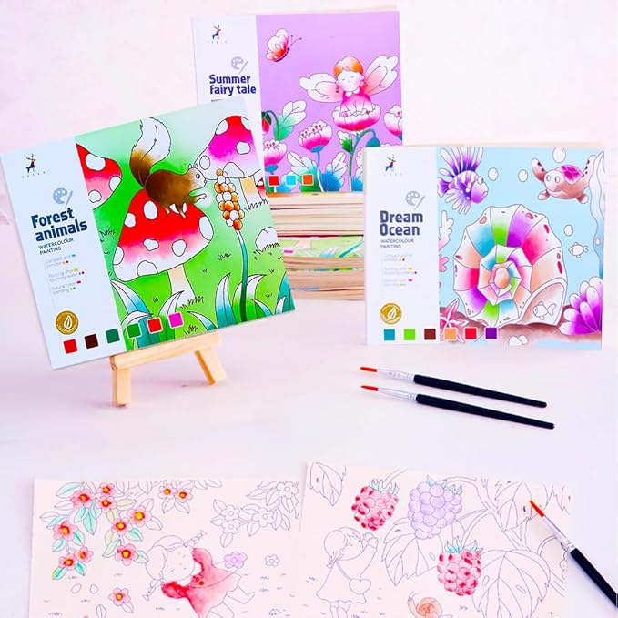 BAOXUE Water Coloring Books for Kids Ages 3 4 5 6 7 8,Pocket Watercolor Painting Book for Toddlers,Arts and Crafts for Boys Girls,Paint with Water Colors Book Kit,Kids Travel Art Set Ages 2-4