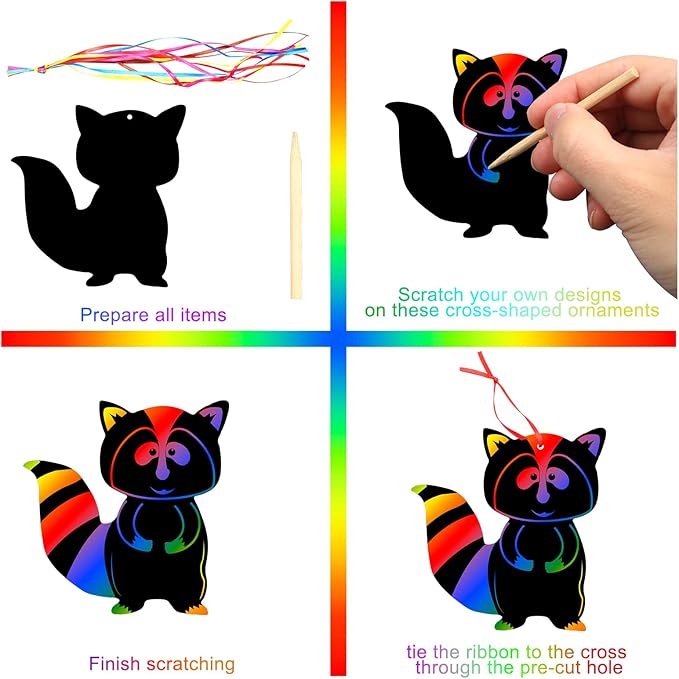 NODMIPNS 36 Pieces Woodland Animals Scratch Art for Kids,Forest Animals Rainbow Scratch Paper Kit Scratch Crafts Art Set Woodland Animals Party Favors for DIY Crafts Decoration(Woodland Animals)