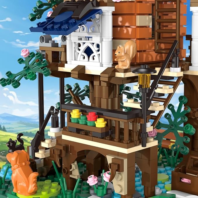 Tree Building House Set with LED,Street View Tree Building Blocks Toy, Gift for Adult,Boys Girls Age 14+，Mini Brick 1020pcs (Not Compatible with Lego)