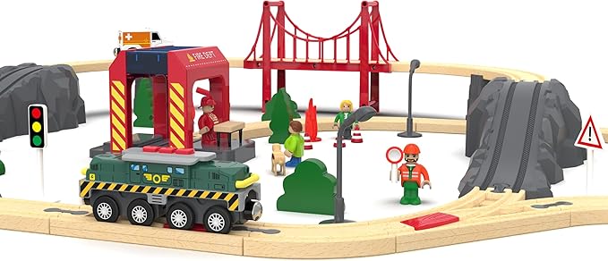 Train Toys for Wooden Train Tracks, Green Tank Battery Operated Locomotive with Magnetic Trains, Motorized Train Compatible with Thomas & Friends, Brio, Chuggington, Electric Train Sets for Kids