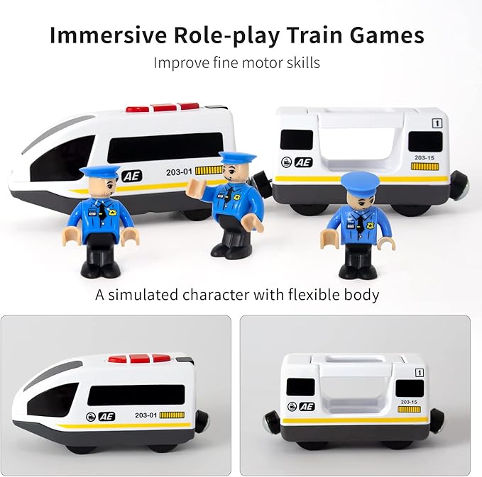 WOOD CITY Battery Operated Train for Wooden Train Track, Electric Locomotive Train Set with Powerful Engine Compatible with Thomas, Brio, Chuggington, Bullet Train Toys for Toddlers 3 4 5 Year Olds