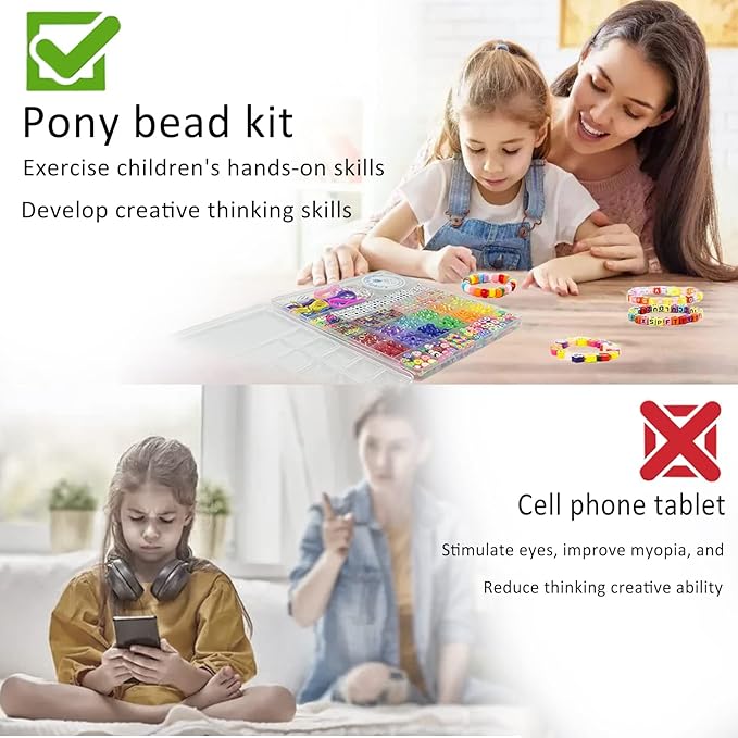 LIS HEGENSA Bracelet Making kit, Craft Bead Making Pony Beads, Polymer Clay Beads, Smiling face Beads, Letter Beads, Jewelry Making kit, DIY Handicraft Gifts for Girls Aged 6 to 12