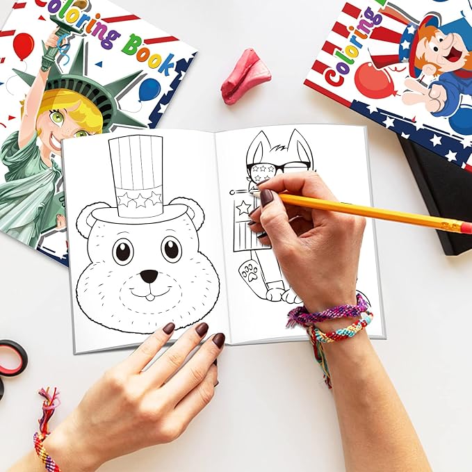 Fourth of July Coloring Books Kids Indoor Activities at Home Party Favors Gift Supplies 24 Pack