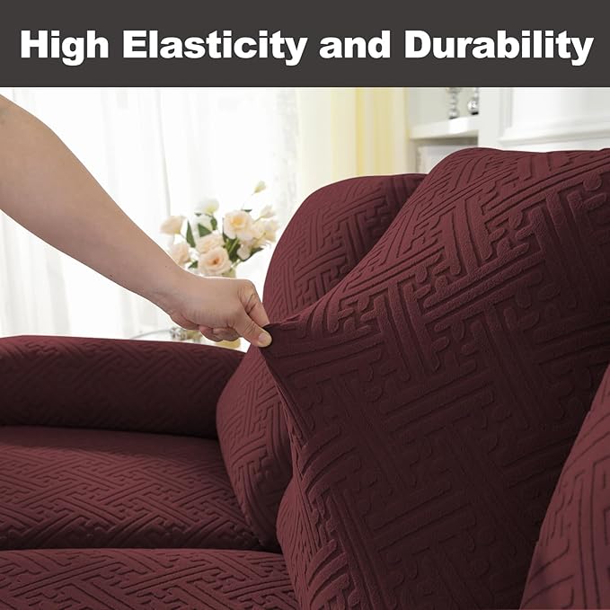 NORTHERN BROTHERS Stretchy Recliner Sofa Covers 3 Seater, Couch Cover Recliner Sofa 3 Cushions, Sofa Recliner Covers, Wine Red