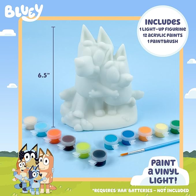 Horizon Group USA Bluey Paint Your Own Light-Up Figurine, Bingo Night Light, Toys for Kids, Playset, Party Decorations, Game, for Kids Ages 3+, Small