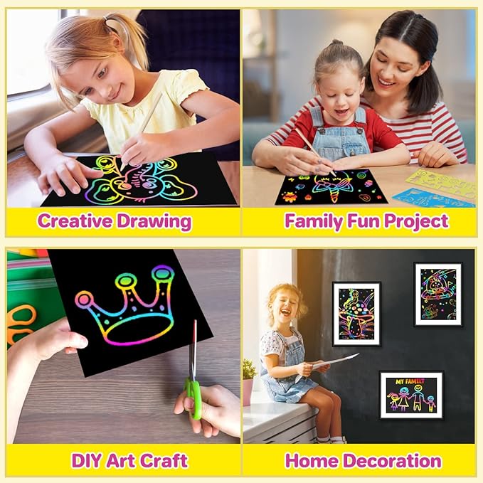 Scratch Paper Art Gifts: Rainbow Scratch Off Art-Craft Supplies Kits Pad for 3 4 5 6 7 8 Year Old Boys Girls Toys for Birthday Christmas Halloween Thanksgiving Party Favors Fun Games