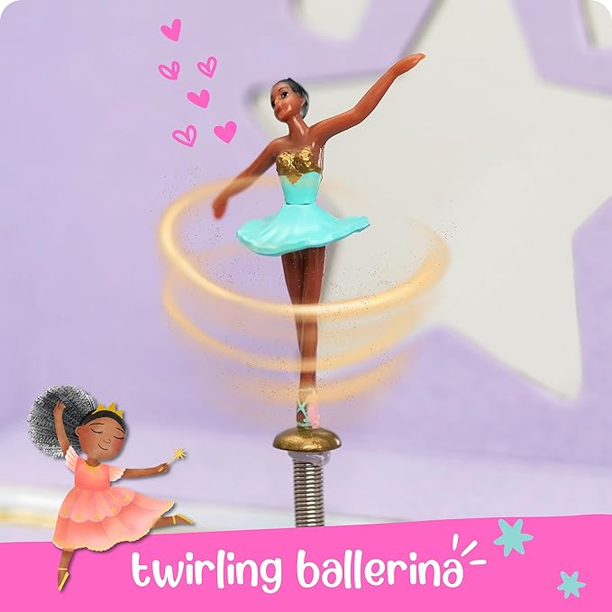 Giggle & Honey Musical Ballerina Jewelry Box for Girls - Kids Dancing Ballerina Music Box with Mirror, Black Ballerina Gifts for Little Girls, Childrens Birthday Gift, Ages 3-10