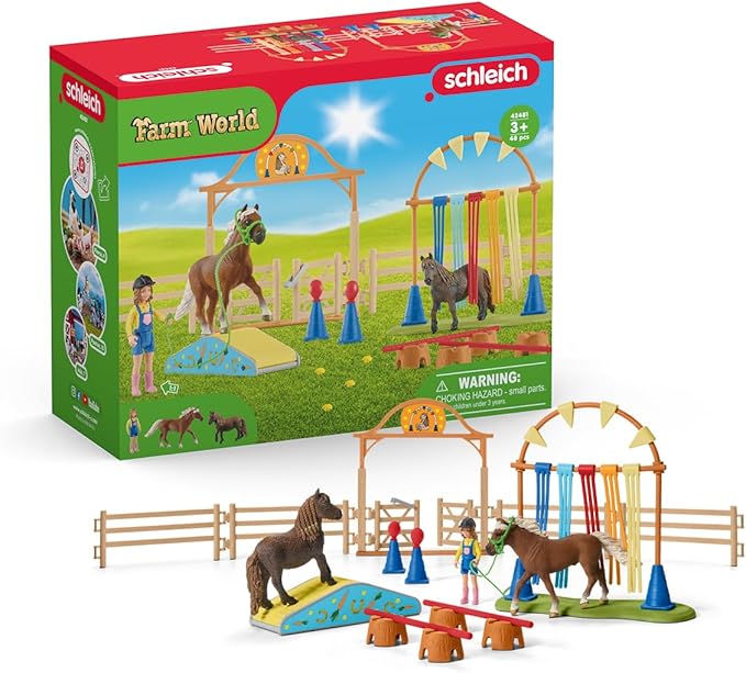 Schleich Farm World Pony Agility Training Set with Horse, Trainer, and Accessories Playset - 41-Piece Pony, Trainer, and Accessories Toy Set, Gift for Boys, Girls, and Toddlers Ages 3+