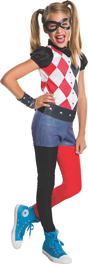 Rubies DC Superheros Harley Quinn Costume Jumpsuit, Girl's Large, for Halloween or theme party