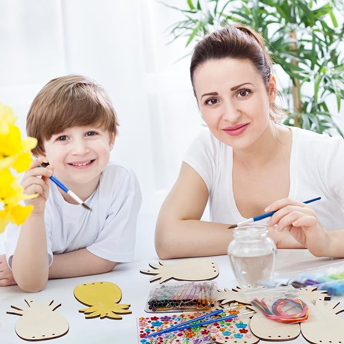 Fennoral 9 Pack Pineapple Wind Chime Kit for Kids Make Your Own Pineapple Wind Chime Wooden Arts and Crafts for Girls Boys DIY Coloring Pineapple for Hawaii Summer Art Activity Birthday Party