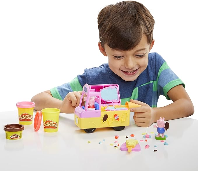 Play-Doh Peppa's Ice Cream Playset with Truck, Peppa Pig and George Figures, and 5 Non-Toxic Modeling Compound Cans, Toy for Kids 3 Years and Up