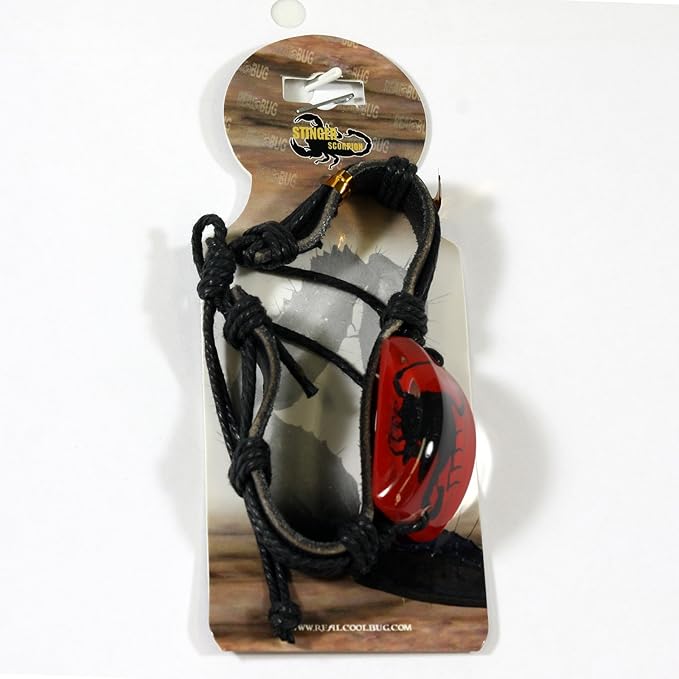 REALBUG Black Scorpion Bracelet, Red, Leather, 10 inches