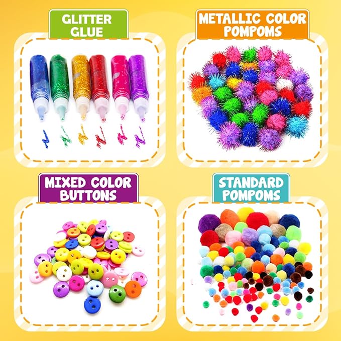 FUNZBO Arts and Crafts School Supplies for Kids - Kindergarten School Supplies Set with Glitter Glue Stick, Glue, Pipe Cleaners Craft and Kids' Scissor, Gifts for Girls and Boys Age 4+ (X-Large)