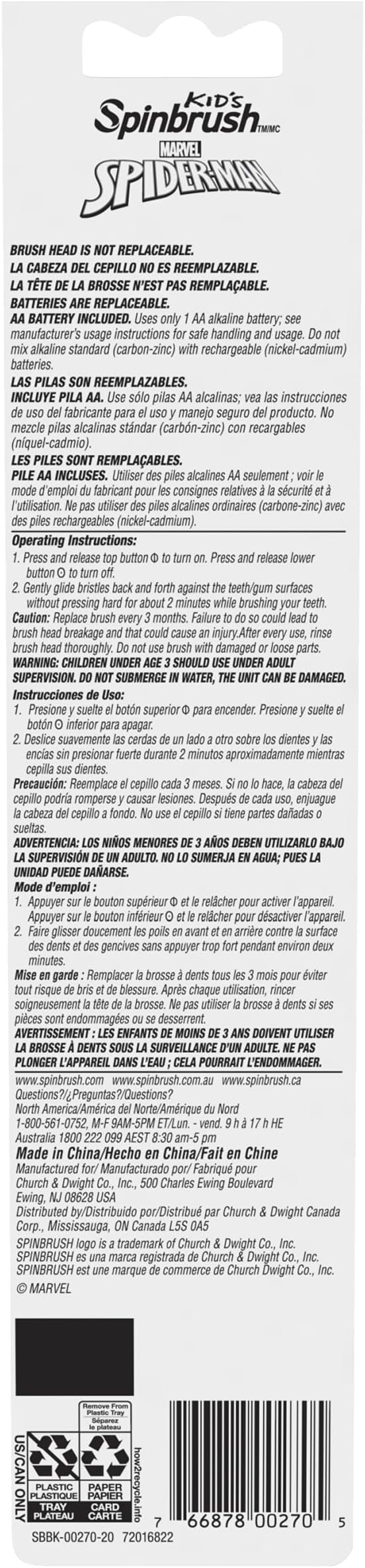 Arm & Hammer Kid’s Spinbrush Spiderman Powered Toothbrush, 1 count