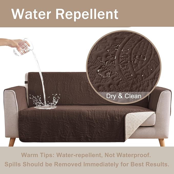 Soft Couch Cover 2 Cushion Sofa, Water-Repellent Sofa Slipcovers for Loveseat, Machine Washable Love Seat Quilted Couch Covers, Pet Friendly Loveseat Slipcovers (Loveseat 56", Chocolate)