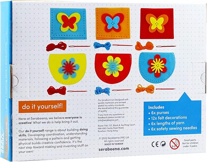 Serabeena Sew Your Own Purses - Sewing Kit for Kids - Felt Crafts for Kids - Sewing for Kids Ages 4-8 Plus - Felt Kit - Helps Develop Fine Motor Skills - DIY Kits for Kids with 6 Purses & Accessories