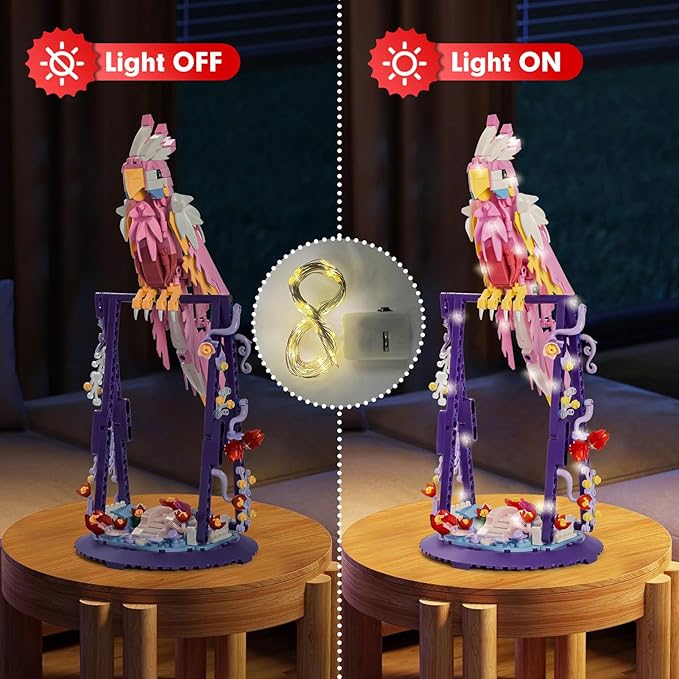 Flowers and Parrot 2 in 1 Building Sets Rotatable 360° Compatible with Lego Sets for Adult, Creative Bird Botanical Collection Set Decor for Home Office, Gifts for Boys Girls Age 8+ Kids 630PCS Pink