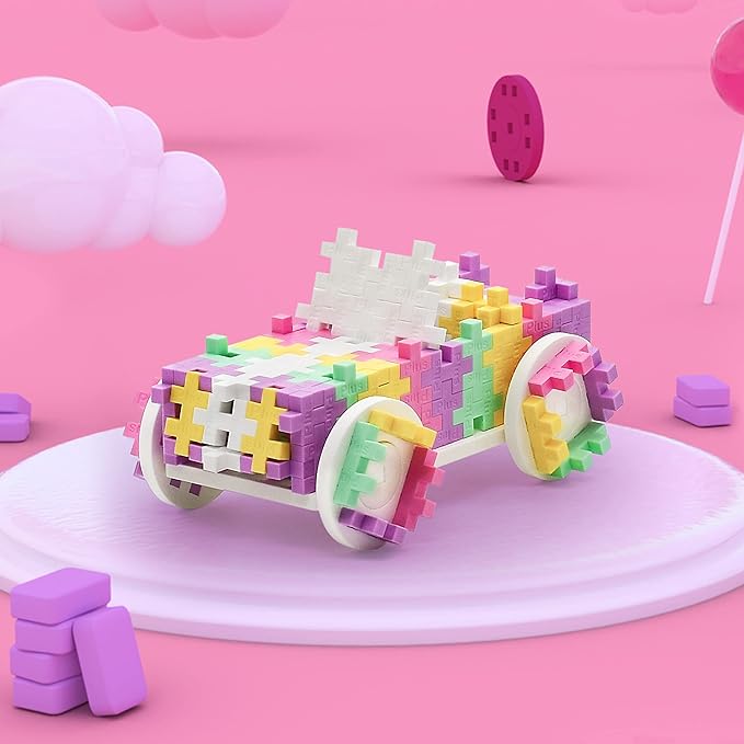Plus Plus Color Cars Tube, Car Building Block Kit, 3D Puzzle Stem Toy Set for Kids, 200 Mini Interlocking Pieces - Candy