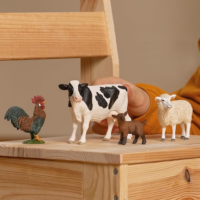 Schleich Farm World - Starter Set, Includes 4 x Collectible Toy Farm Animals, Cow, Sheep, Donkey Foal and Rooster Farm Animal Toys for Kids Ages 3+