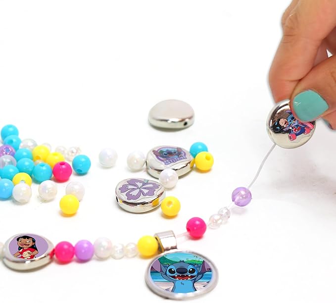 Disney Stitch Charm Bracelet Activity Set, 408-Piece Jewelry Making Kit, Preschool Arts and Crafts, Friendship Bracelets, Kids Toys for Ages 3 Up