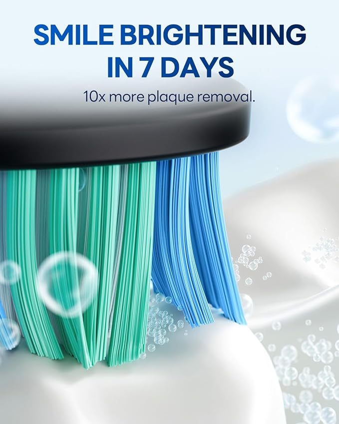 Bymore Electric Toothbrush for Adults,Travel Sonic Toothbrush with 8 Replacement Heads, Ultra Clean Rechargeable Toothbrush Portable One Charge for 330days 5 Modes 2mins Timer-Black