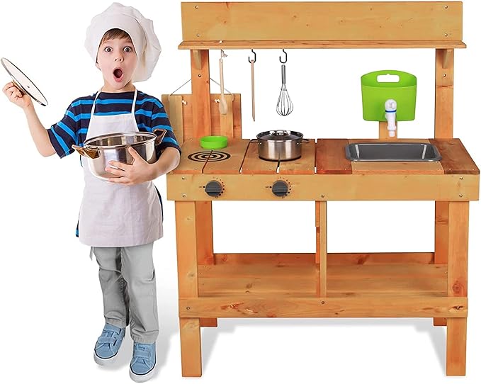 Mud Kitchen, Play Kitchen, Kitchen Accessories and Garden Sink, Kids Outdoor Kitchen Playset with Faucet, Mud Kitchen for Kids Outdoor