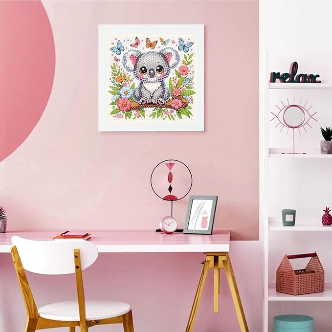 Koala Diamond Art Painting Kits with Frame- Animals 5D Diamond Painting with Frame, Cute Gem Art Kits for Wall Decoration 7X7 Inch