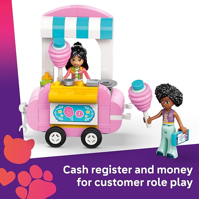 LEGO Friends Cotton Candy Stand and Scooter - Building Toy Pretend Play Set for Kids, Girls and Boys, Ages 6+ - with 2 Minidolls, Wheelable Food Cart and Accessories - Gift Idea for Birthday - 42643