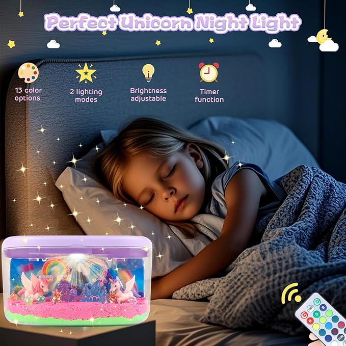 Unicorn Terrarium Light Up Kit for Girls - Birthday Gifts, Christmas Toy for Girls Age 4-5-6-7-8-11, DIY LED Night Light with Remote - Unicorn Creative Arts & Crafts Kit for 4-12 Year Old Kids