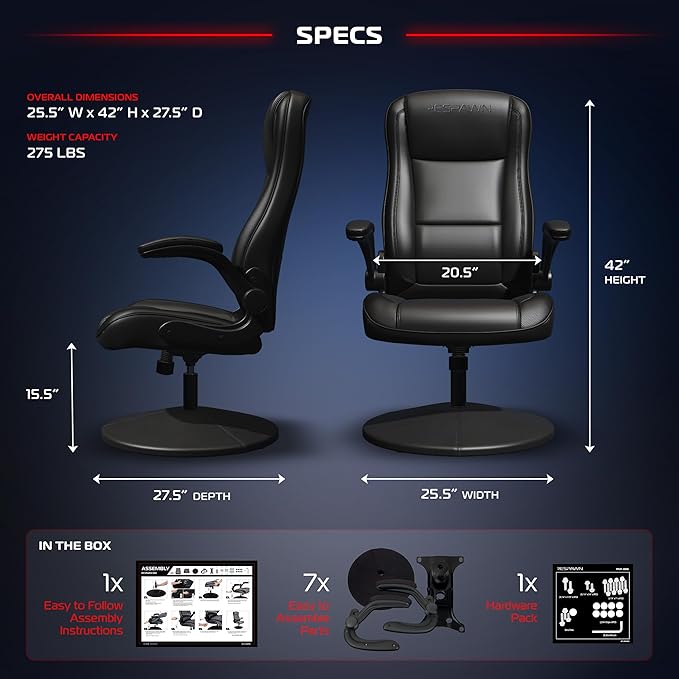 RESPAWN 800 Gaming Chair Floor, Swivel Rocker Gaming Chair, High Back Ergonomic Floor Gaming Chair for Kids and Adults, Gaming Recliner, Floor Rocker Chair with Armrests - Black