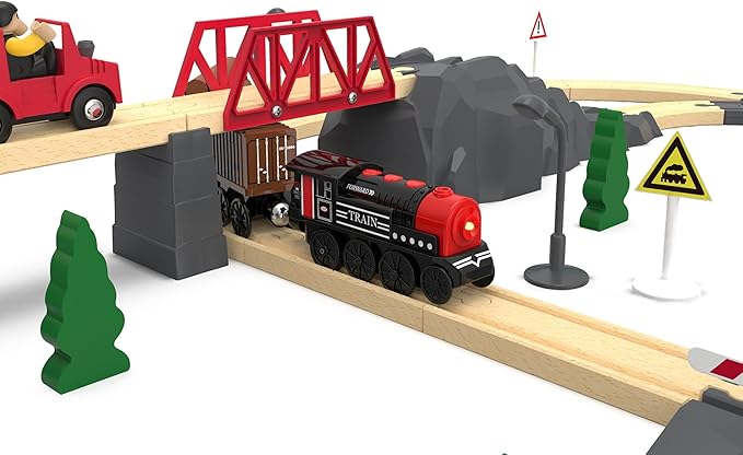 Motorized Train for Wooden Track, 3Pcs Train Toy Set for 3 4 5+Years Old Boy Girl Toddlers, Battery Powered Train Compatible with Thomas & Friends, Brio and Chuggington