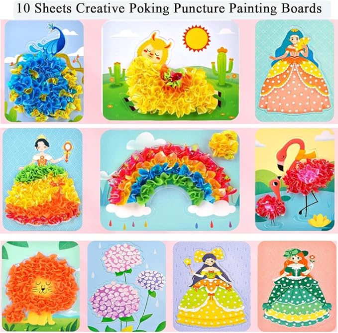 Virtegasas Creative Puzzle Puncture Painting Poke Art DIY Sets, Poking Painting Fabric Art Frenzy Paper Craft Kit Creative Handmade Toys (A)