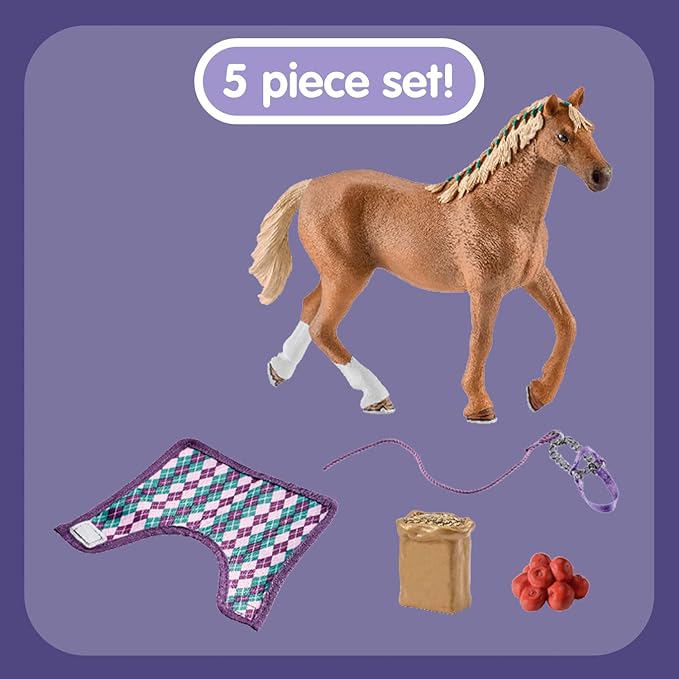 Schleich Horse Club, Toys for Girls and Boys, Engligh Thoroughbred Horse Set with Horse Toy and Accessories, 4 Pieces, Ages 5+