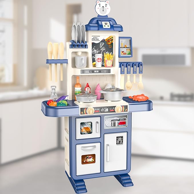 Interactive Kids Play Kitchen Set with Realistic Lights and Sounds - 46 Piece Toy Kitchen Accessories