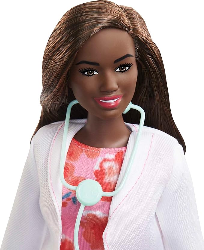 Barbie Careers Fashion Doll & Accessory, Doctor with Curvy Body Type & Brunette Hair Wearing Coat & Flats with Stethoscope