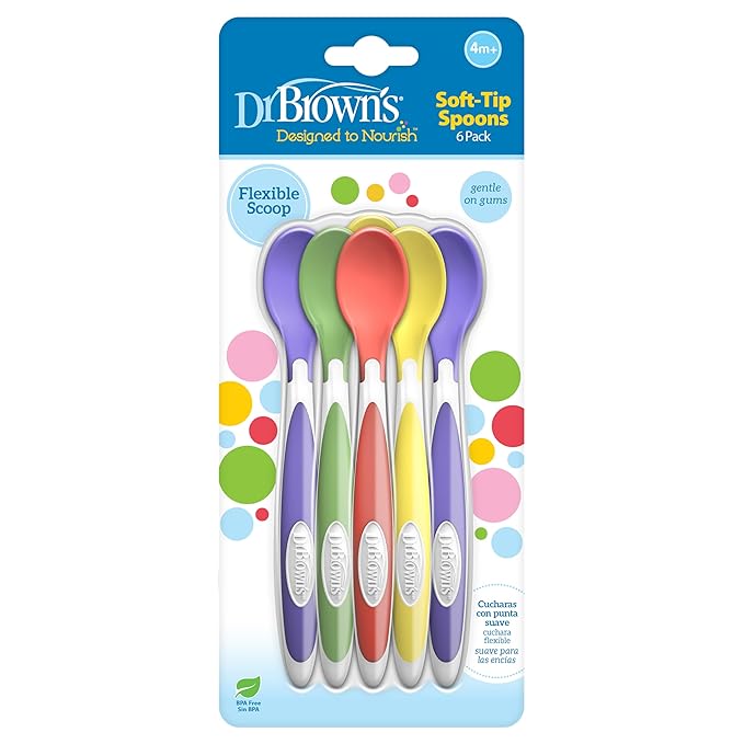 Dr. Brown's Soft-Tip Toddler Spoons with Long Handle for Baby-Led Weaning, BPA Free (Pack of 6)