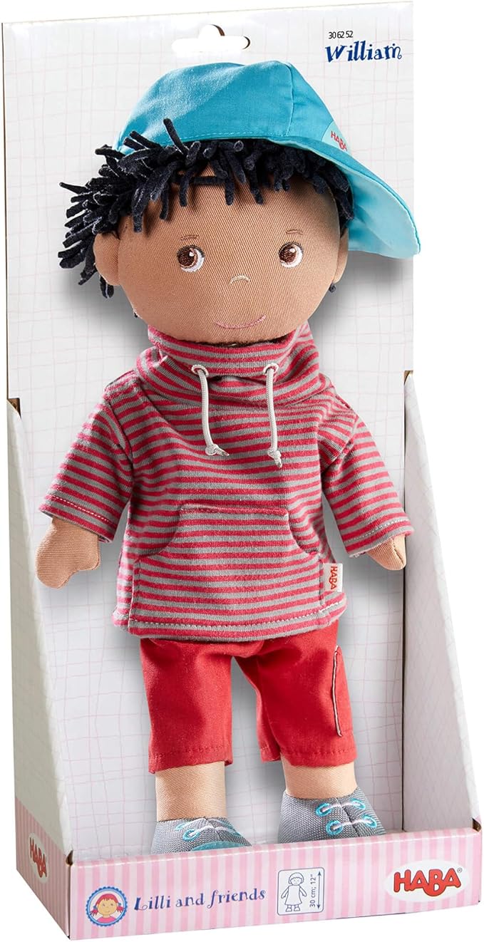 HABA William 12" Soft Boy Doll - Machine Washable with Removable Clothing and Embroidered Face