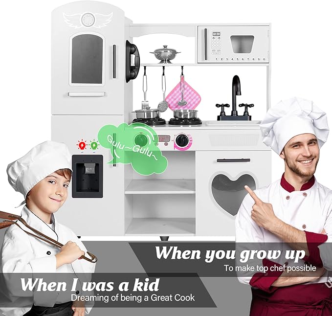 TaoHFE Kids Kitchen Playset,White Play Kitchen Sets for Kids Ages 4-8 Boys Gift Girl Toddler Kitchen Set for Kids Kitchen Playset with Lights & Sounds Wooden Toy Kitchen Playset Gift Kids Kitchen Set