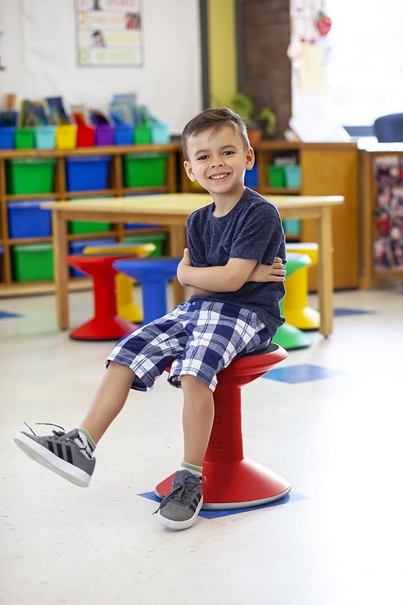 Storex Wiggle Stool – Active Flexible Seating for Classroom and Home Study, Adjustable 12-18 Inch Height, Red (00302U01C)