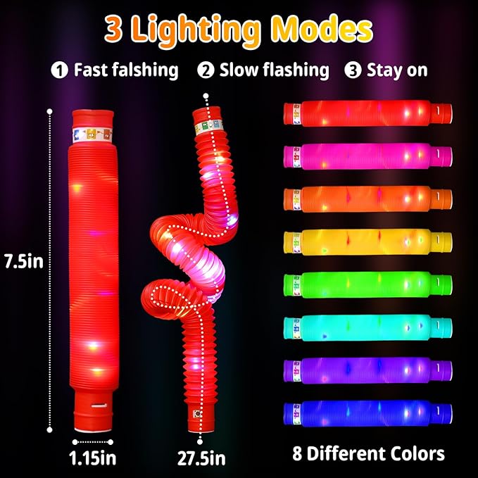 Glow Sticks Stocking Stuffers for Kids - 16Pcs Light Up Pop Tubes Kids Toys For 3+ Years Old Boys Girl Glow in the Dark Party Supplies Christmas Gifts for Kids New Years Eve Party Supplies Party Favor